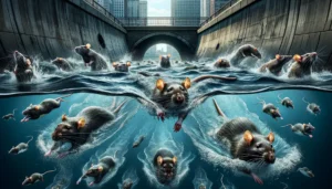 DALL·E 2024-04-19 11.25.05 – A dynamic scene showing rats displaying their swimming abilities in various aquatic settings, from urban sewers to rural waterways. The image features (1)